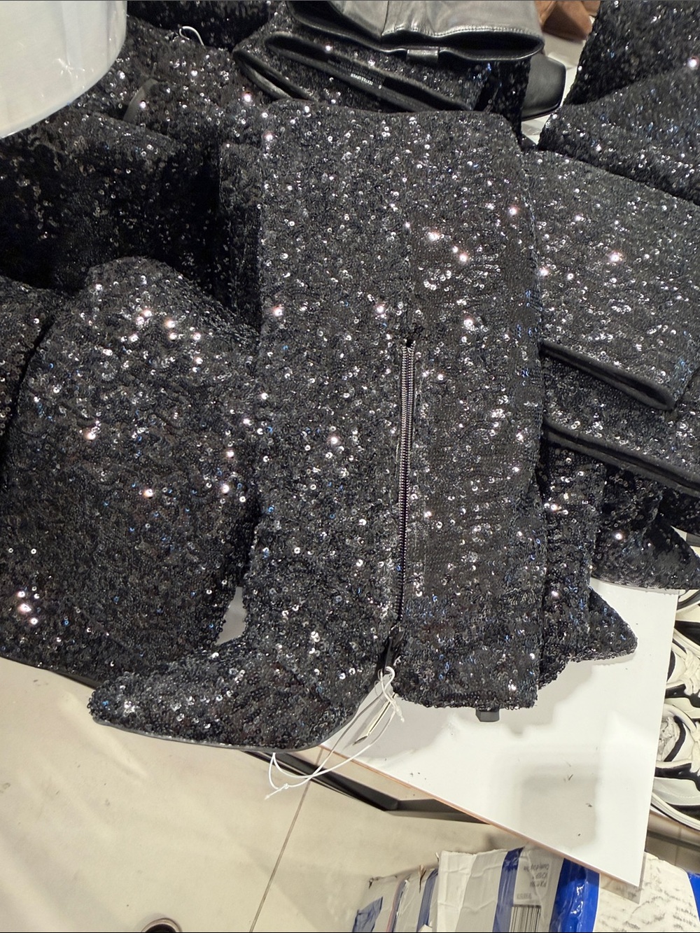 Black Sequin Pointed Toe Stiletto Boot